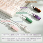 Yaomiao 5 Pieces Crystal Necklaces, Healing Stones Spiritual Pendant Natural Gemstone Jewelry with Adjustable Chain for Women Girls - color: Mixed Color with Crystal