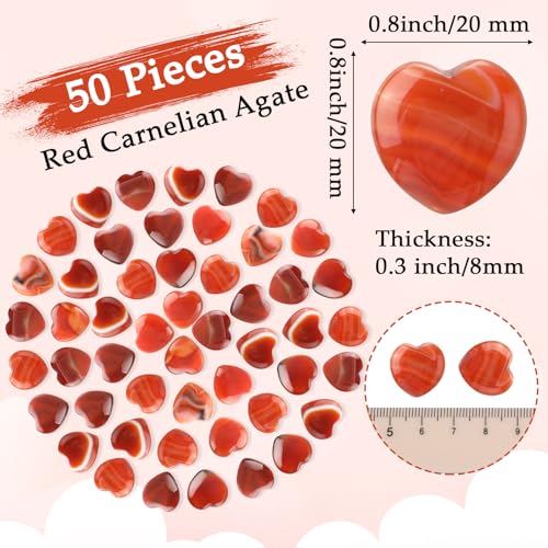 Gerrii 50 Pcs Heart Healing Stone Bulk Quartz Heart Inspirational Stones Gift for Women Love Pocket Polished Natural Energy Balancing Meditation 0.8 Inch(Red Carnelian Agate) - color: Red Carnelian Agate