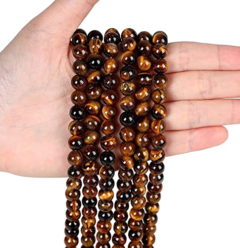 LAIDANLA Tiger Eye 8mm Natural Stone Beads Round Loose Gemstone Stone Beads for DIY Bracelet Necklace Earrings Jewelry Making Polishing Genuine Real Beading 96PCS 2 Strand 32" - color: G-Yellow Tiger Eye, size: 8mm