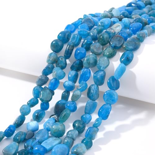Blue Apatite Pebble Nugget Oval Free Tumbled Stone 6-8mm Natural Gemstone Loose Beads Approx 15.5 inch for DIY Jewelry Making - color: Blue Apatite