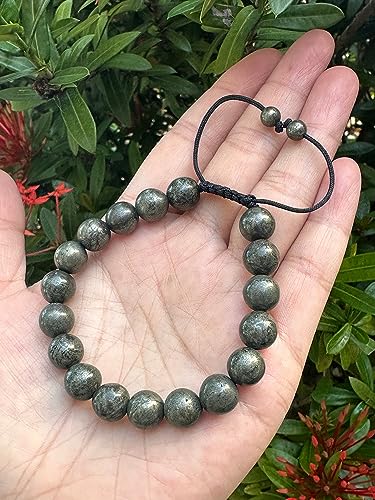 GAF TREASURES Grade A ++ Gemstone Round Bead Adjustable Bracelet 10mm, Genuine Crystal Bead Bracelet, Gift for Men & Women - color: Pyrite