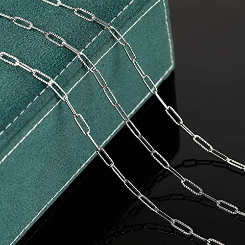 16.4 Feet Silver Stainless Steel Chain Bulk Embossed Paperclip Chain for Jewelry Making Soldered Oval Necklace Chain Roll with Lobster Clasps and Jump Rings Jewelry Supplies DIY Craft - color: Embossed Paperclip Silver