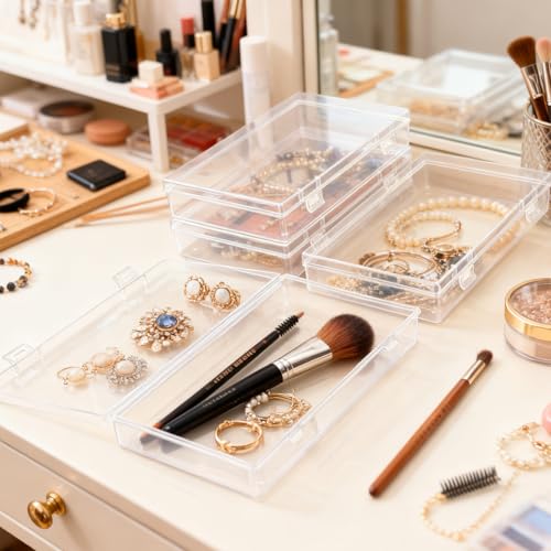 4 Pack Rectangular Clear Plastic Storage Containers Box with Hinged Lid for Beads and Other Small Craft Items (7.87 x 4.72 x 1.38 inch) - size: 7.87 x 4.72 x 1.38 inch