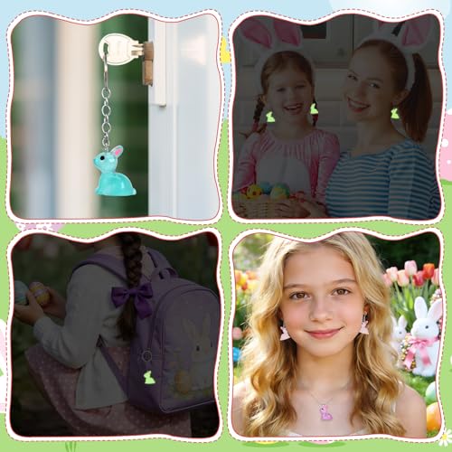 Augshy 64 Pcs Easter Rabbit Charms, Resin Bunnies Charms Luminous Rabbit Beads Easter Pendant Bulk Glow in The Dark Ornament for DIY Bracelet Necklace Earrings Jewelry Making Accessories Decorations - style: Easter Rabbit Style