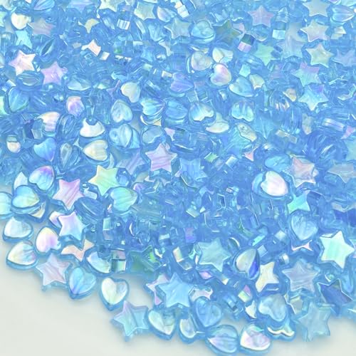 450Pcs Acrylic Beads AB Crystal Star Beads Heart Beads for Jewelry Making DIY Bead Bracelet Necklace Earrings(Light Lake Blue) - color: Light Lake Blue