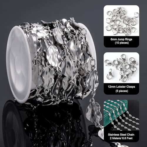 UMAOKANG 2 Yard Stainless Steel Heart Chains Bulk Silver Chain for Jewelry Making with Jump Rings Lobster Clasps - color: Silver Heart