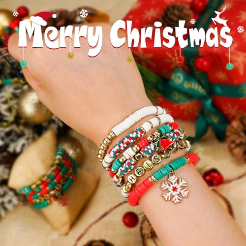 Gionlion Christmas Crafts 24 Colors Clay Beads Bracelet Making Kit, DIY Arts and Crafts - style: Christmas Joy