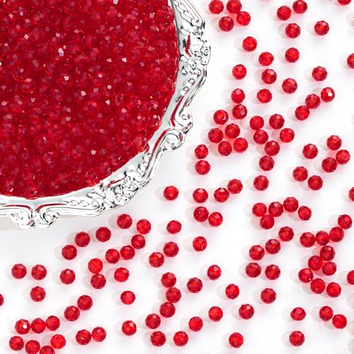 1000PCS 4mm Round Crystal Glass Beads Faceted Spacer Beads Bulk for Jewelry Making Bracelets Necklace Earring Pendants Craft (Red) - color: Dark Red, size: 4mm
