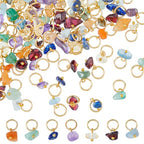 SUPERFINDINGS 84Pcs 7 Colors Natural Stone Pendants Mixed Gemstone Charms with Light Gold Stainless Steel Jump Ring Mixed Color Dangle Charms for Earring Necklace Bracelet Jewelry Making 14mm - color: Golden