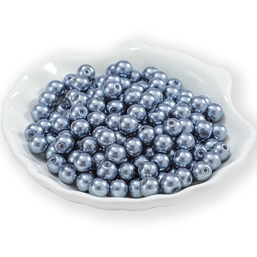 200Pcs Glass Pearl Beads Faux Pearls Round Czech Tiny Satin Luster Spacer Loose Beads Bulk with Holes Handcrafted for DIY Bracelets Jewelry Making Crafts Supplies (6MM, Grey) - color: Grey, size: 6MM
