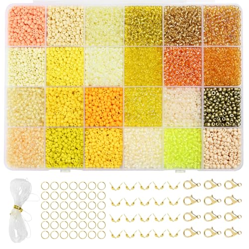 Vtssvow 3mm Glass Seed Beads for Bracelets Making, 24 Colors 10000pcs Friendship Bracelet Making Kit, Small Glass Beads for Jewelry Making (Mix 24 Color, Yellow) - color: Mix Yellow, size: 3mm