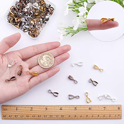 SUNNYCLUE 1 Box 120Pcs Pinch Bails Pinch Clasp Snap on Bails Bulk Dangle Charm Hanging Loop Bead Connector 20x7mm Golden Silver Pendants Clasps for Jewelry Making Supplies Earring Necklace Craft - color: 6 Colors Pinch Bails