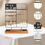 Jewelry Holder Organizer Stand, 4 Tier Earring Organizer with 84 Holes Ear Stud, Jewelry Display with Earring Necklace Bracelet Holder, Jewelry Organizer Holder with Wood Basic stand (Black+Brown) - color: Black+Brown