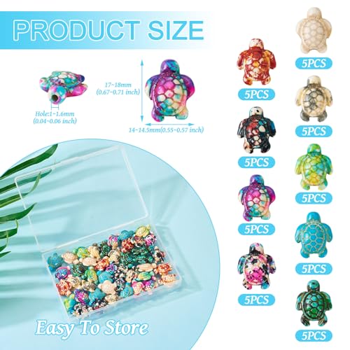 45Pcs Sea Turtle Beads Synthetic Turquoise Dyed Printed Tortoise Beads Ocean Animal Spacer Bead Turtle Carved Gemstone Beads for DIY Crafts Bracelet Necklace Earring Jewelry Making - color: Mixed Color-Turtle