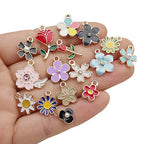 WOCRAFT 100 Pcs Assorted Gold Plated Mixed Enamel Flower Charms for Jewelry Making Necklace Bracelet Earring (M304)