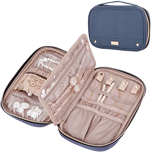 NISHEL Travel Jewelry Case, Holiday Organizer for Necklaces, Earrings, Rings, Bracelets, Watch, Aegean-Blue - color: Aegean-Blue, size: Medium