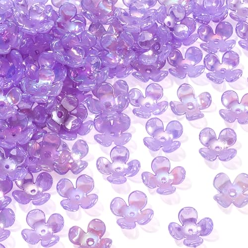 100pcs Cherry Blossom Beads, 5-Petal Acrylic Flower Beads, Mini Spacer Hair Accessories Halloween Christmas for Bracelets Earring Jewelry Making- Purple - color: Purple