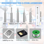 Soldering Iron Kit, 60W 110V Soldering Irons, Adjustable Temperature Soldering Welding Tool Kit with Extra 5pcs Tips, Stand, Sponge, Solder Wire - color: 9-in-1