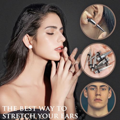 Longbeauty 14G-00G 36pcs Ear Gauges Stretching Kit Surgical Steel Tapers for Ears Gauge Starter Kits Single Flat Top Gauges Plugs for Women Men - color: Silver