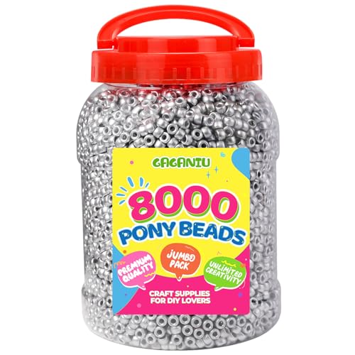 8000+ pcs Pony Beads for Bracelet Silver Beads Bulk for Hair Making Braiding DIY Crafts Kandi Jewelry Key Chains and Ornaments Decorations Boxed (Silver, X-Large) - color: Silver, size: X-Large