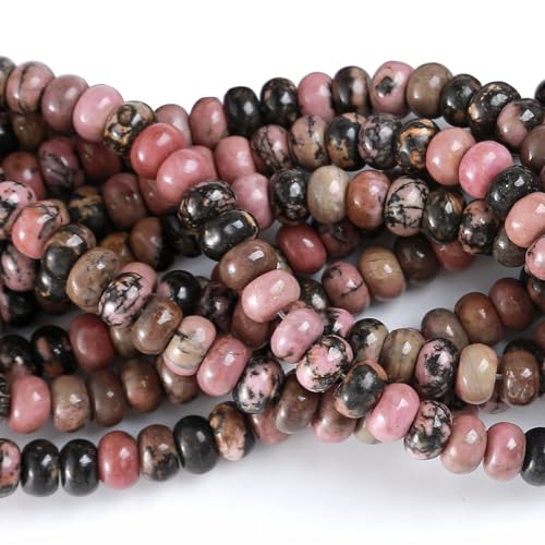 5x8mm 76pcs Natural Black Lace Rhodonite Stone Rondelle Spacer Loose Beads Abacus Disk Stone Round Loose Gemstone Beads for Jewelry Making DIY Bracelet Necklace - color: Black Lace Rhodonite, size: 5x8mm Abacus Disk