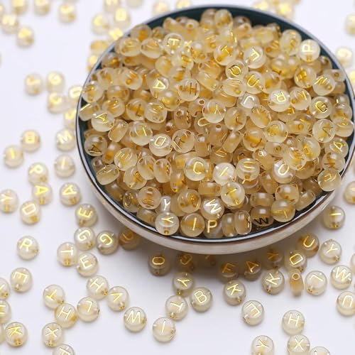 DAHI 1000PCS Letter Beads Glow in The Dark Alphabet Beads, Acrylic Round Letter Bead (A-Z) for DIY Bracelet, Necklace, Jewelry Making Supplies (Glow Gold) - color: glow gold