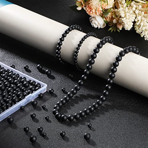 Ecally 300 Pieces Black Matte Onyx Beads Natural Black Agate Round Frosted Onyx Gemstone Loose Beads for Bracelet Necklace Jewelry DIY Making(6mm/ 8mm/ 10mm) - size: 6mm/ 8mm/ 10mm