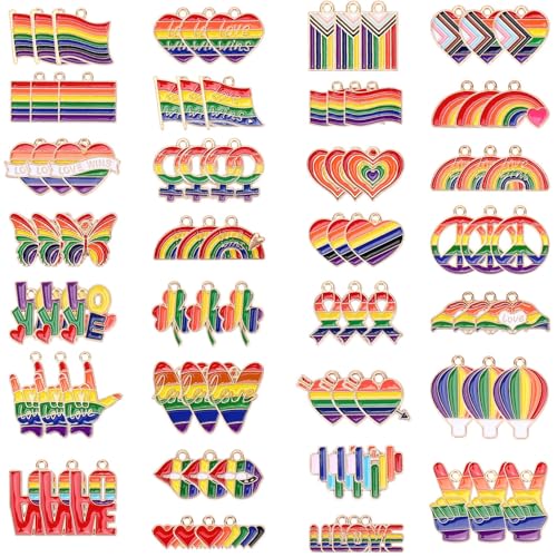 SANNIX 90Pcs Rainbow Enamel Charms, Gay Pride Charm Assorted LGBT Rainbow Charm Pendants for Bracelet Necklace Earrings Jewelry Making, 30 Styles - color: Rainbow color