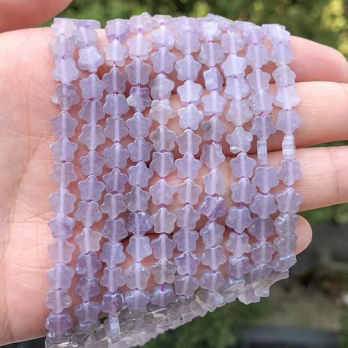 Songxi 60pcs 6mm Purple Crystal Plum Blossom Natural Stone Beads for Jewelry Making, Smooth Loose Flower Shape Gemstone Beads for Bracelets Necklace Earrings Making Supplies ﻿ - color: Purple Crystal