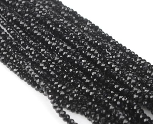 Perlin Agate & Jasper Gemstone Strand Beads 4 mm Rondelle 110 Pieces Jewellery Beads Semi-Precious Stone for Jewellery Necklace Bracelet Earrings (Black) - color: black