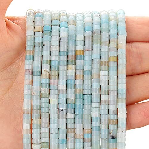 BONNY BOXX 150PCs Natural Amazonite Spacer Beads, Loose Semi Precious Flat Round Gemstone Heishi Disc Stone Beads for Beading Jewelry Making 4mm*2mm - color: Amazonite, size: 4MM*2MM