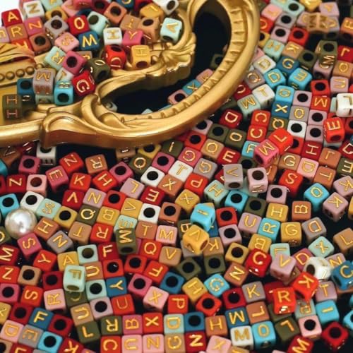 1000pcs Square Alphabet Beads Acrylic 6 * 6mm Letters Beads Colorful (A-Z) Cube Bead Gold Letter for Jewellery Crafts Friendship Bracelets Making(6 * 6 Colorful Gold) - color: 6*6 colorful gold