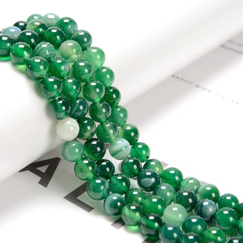 122Pcs(2 Strand/Set) 6mm Green Stripe Agate Smooth Round Beads Natural Stone Beads AAA Grade Premium Round Gemstone Genuine Real Stone Loose for DIY Bracelet Jewelry String Making - color: Green Stripe Agate, size: 6mm