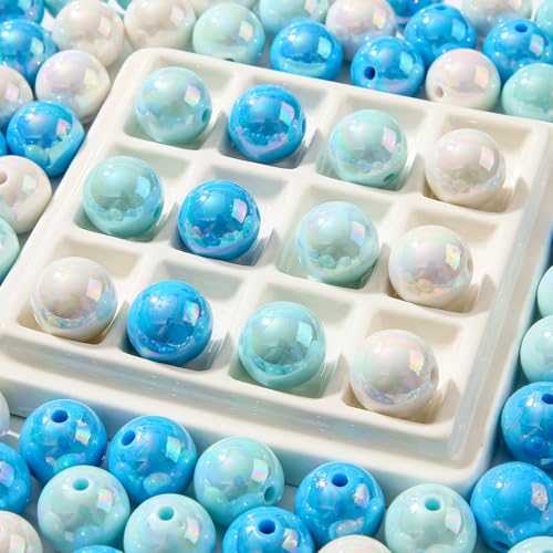 16mm Acrylic Beads 100pcs Chunk Bubblegum Bead Beads for Pens for Necklace Jewelry Bracelets DIY Crafts Making (bluewhite) - color: bluewhite