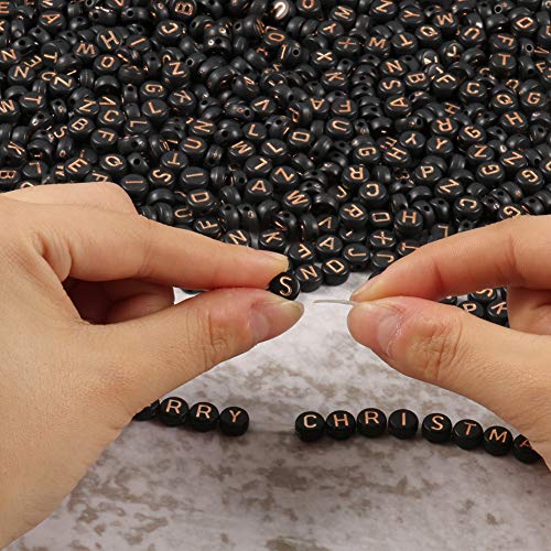 Yochus 1000pcs Black Round Acrylic Alphabet Beads 4x7mm Rose Gold Letter A-Z Beads for Jewelry Making and DIY Bracelets, Necklaces, Key Chains - color: Black/Rose Gold, size: 4x7mm
