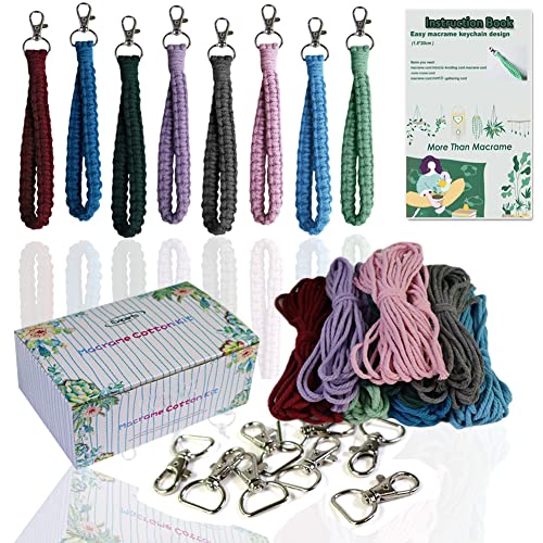 Adult DIY Craft Keychain Making Kit Boho Macrame Keychain Kit Includes Key Rings Precut Macrame Cord Instructions to Make Cute Keychains and Lanyards Kids Crafts Projects Kits Macrame Beginners - color: Macrame Keychain Kits