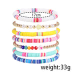 COLORFUL BLING 5-12Pcs Bohemian Love Heart Bead Bracelets for Women Vinyl Disc Heishi Surfer Stackable Stretch Bracelet Summer Beach Boho Jewelry - color: 7pcs half colorful