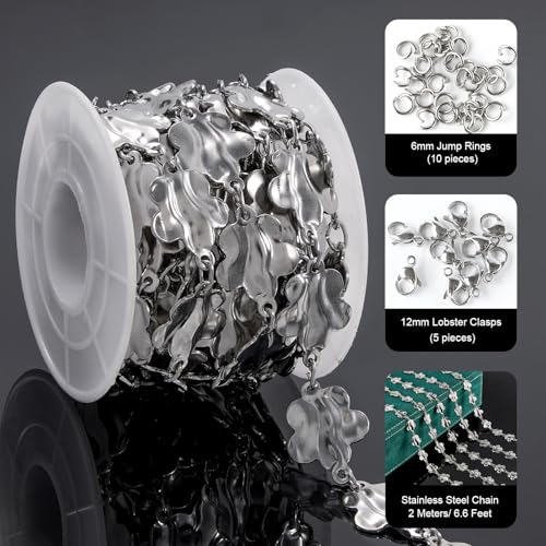 UMAOKANG 2 Meters Stainless Steel Jewelry Making Chain Roll Decorative Flower Link Chain on Spool - color: Silver Flower