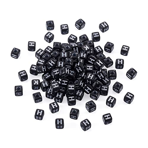 FASHEWELRY 500Pcs Cube Acrylic Letter Beads 5x5x5mm Black Square Letter H Alphabet Beads for DIY Bracelet Necklace Jewelry Making - color: Letter H