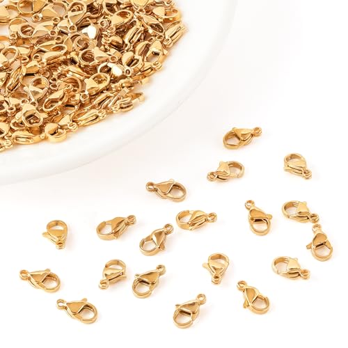 120Pcs 10mm Stainless Steel Lobster Clasps Gold Plated Lobster Claw Clasps Fasteners Hooks for DIY Necklace Bracelet Jewelry Making - color: Gold plated, size: 10mm