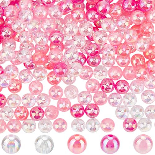 1 Box 10MM 250PCS Pink Round Bubblegum Chunky Beads with Holes AB Color Transparent Acrylic Loose Spacer Charm Bead Bulk for Jewelry Making Earrings Bracelets Necklaces DIY Craft Supplies - color: Pink, size: 250pcs 10mm