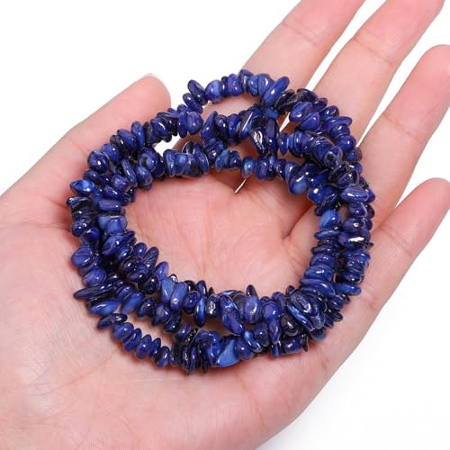 Chip Shell, 260pcs 5-8mm Irregular Shell Beads with Holes, Royal Blue Shell & Lapis Lazuli Like Chip Beads for Jewelry Making - color: Blue