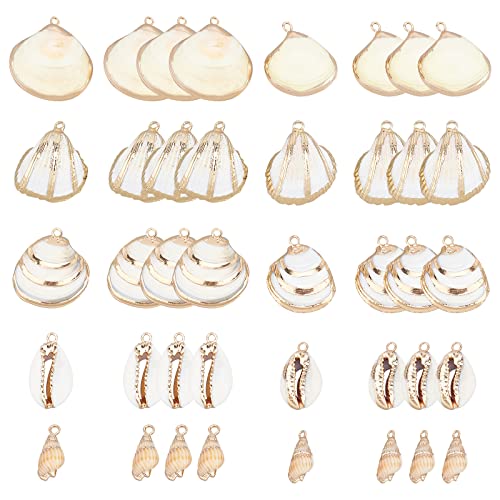 SUNNYCLUE 1 Box 20Pcs 5 Styles Freshwater Shell Charms Ocean Beach Cowrie Seashells Charms Conch Jewelry Charm Dangles for DIY Necklace Bracelet Earring Making Home Beach Theme Party Decor - color: 1 Box 20pcs Shell Charms