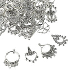 60Pcs Tibetan Antique Silver Dangle Chandelier Component Links,15 Styles Alloy Earrings Connector Charms,Hollow Charms Connectors for Jewelry Making