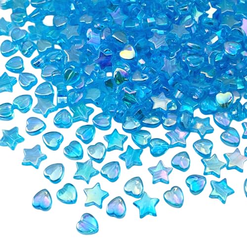 600 PCS Acrylic Beads Heart Star Shape Beads Clear Acrylic AB Colors Bead Assortments Colorful Flat Bead-in-Bead Loose Beads Spacer for DIY Necklace Bracelet Jewelry Craft Making (Aquamarine AB) - color: Aquamarine AB