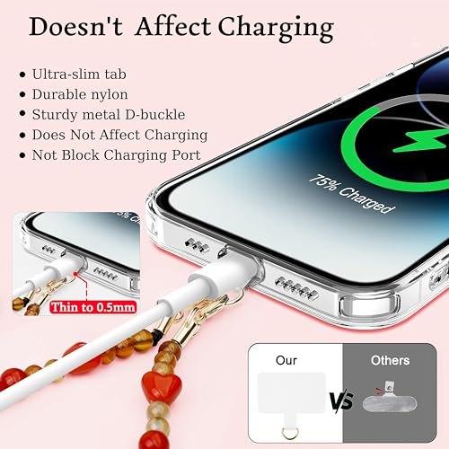 Marble Beaded Phone Wrist Strap,Detachable Phone Bracelet Strap with Tether Tab,Hands-Free Wristlet Strap (Sweet Cherries) - color: Sweet Cherries