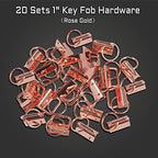 SPEEDWOX 20 Pcs 1" Rose Gold Key Fob Hardware Set, 8 Inches Glass Breaking Pliers with Rubber Tips, for Wristlet Keychain Key Lanyard Making - size: 1" Rose Gold