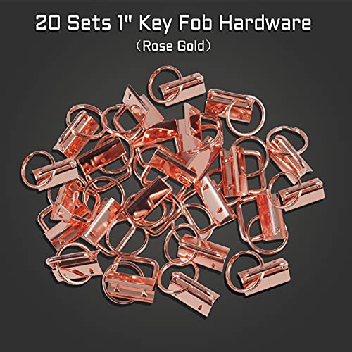 SPEEDWOX 20 Pcs 1" Rose Gold Key Fob Hardware Set, 8 Inches Glass Breaking Pliers with Rubber Tips, for Wristlet Keychain Key Lanyard Making - size: 1" Rose Gold