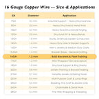 16 Gauge/1.3mm Copper Wire for Gardening & Jewelry – 115 Feet 1 Pound Spool with Polishing Cloth & COA – 99.9% Pure Dead Soft Bare & Skin Safe Uncoated Craft Wire for Wire-Wrapped Trees - size: 16 Gauge, style: 1 Pound