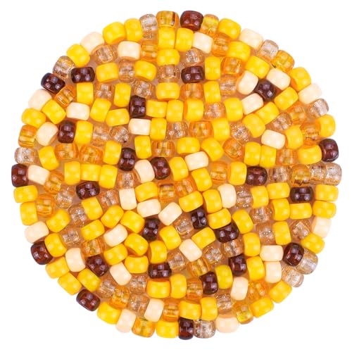 Plastic Pony Beads for Jewelry Making, 1200 Pieces, Multi-Color, 0.35 x 0.22 inch, DIY Craft Beads for Bracelets and Hair Braids (Yellow) - color: Yellow